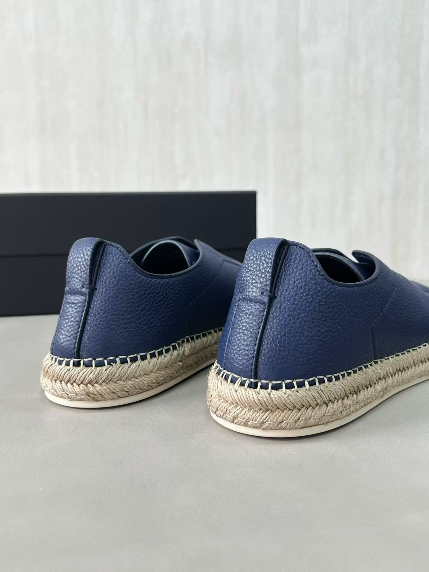 Zegna Triple Stitch Leather espadrilles(Navy Blue)